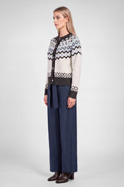 Oslo Fair Isle Button Cardigan - Ivory Charcoal