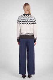 Oslo Fair Isle Button Cardigan - Ivory Charcoal