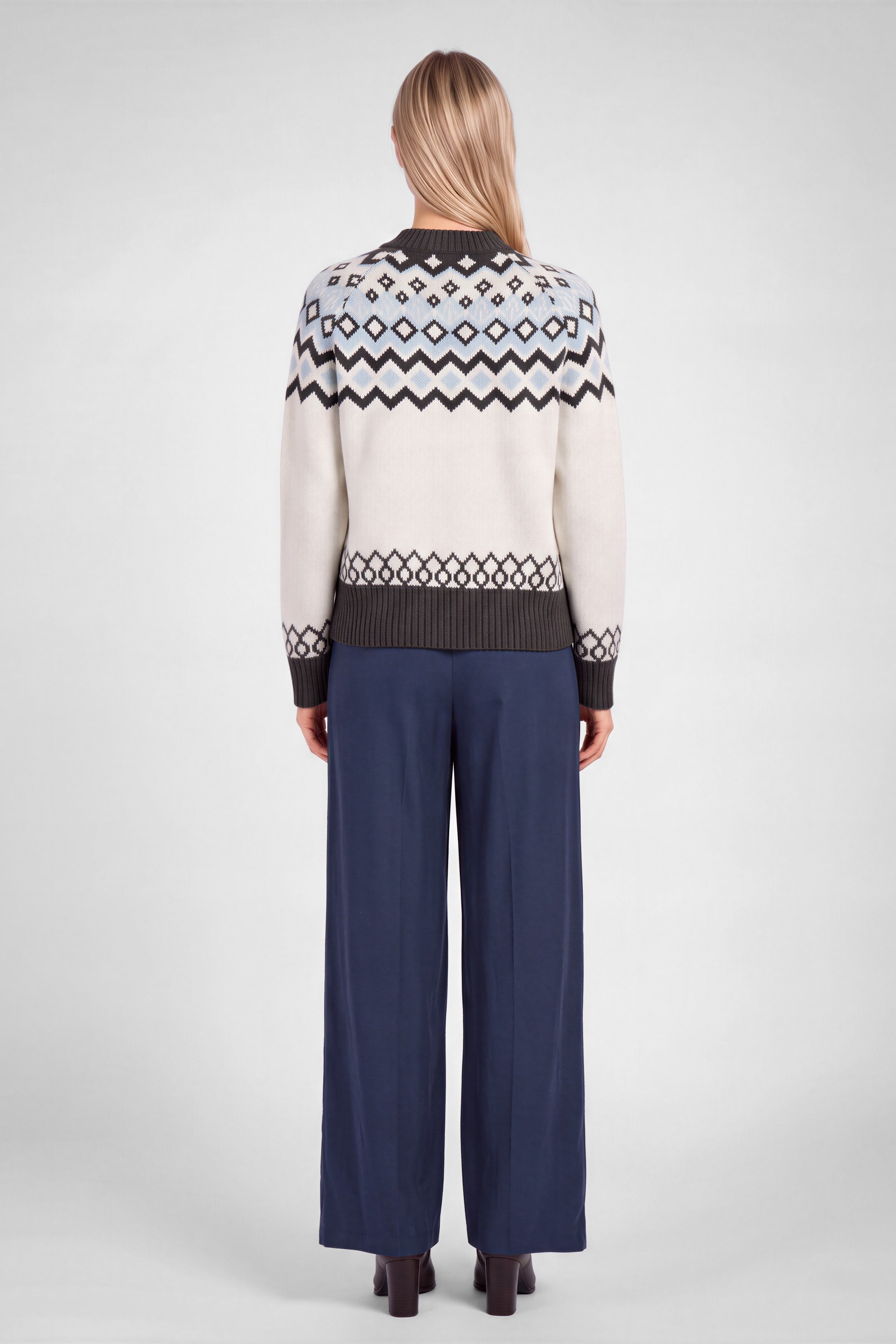 Oslo Fair Isle Button Cardigan - Ivory Charcoal