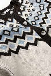 Oslo Fair Isle Button Cardigan - Ivory Charcoal