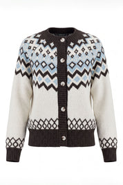 Oslo Fair Isle Button Cardigan - Ivory Charcoal
