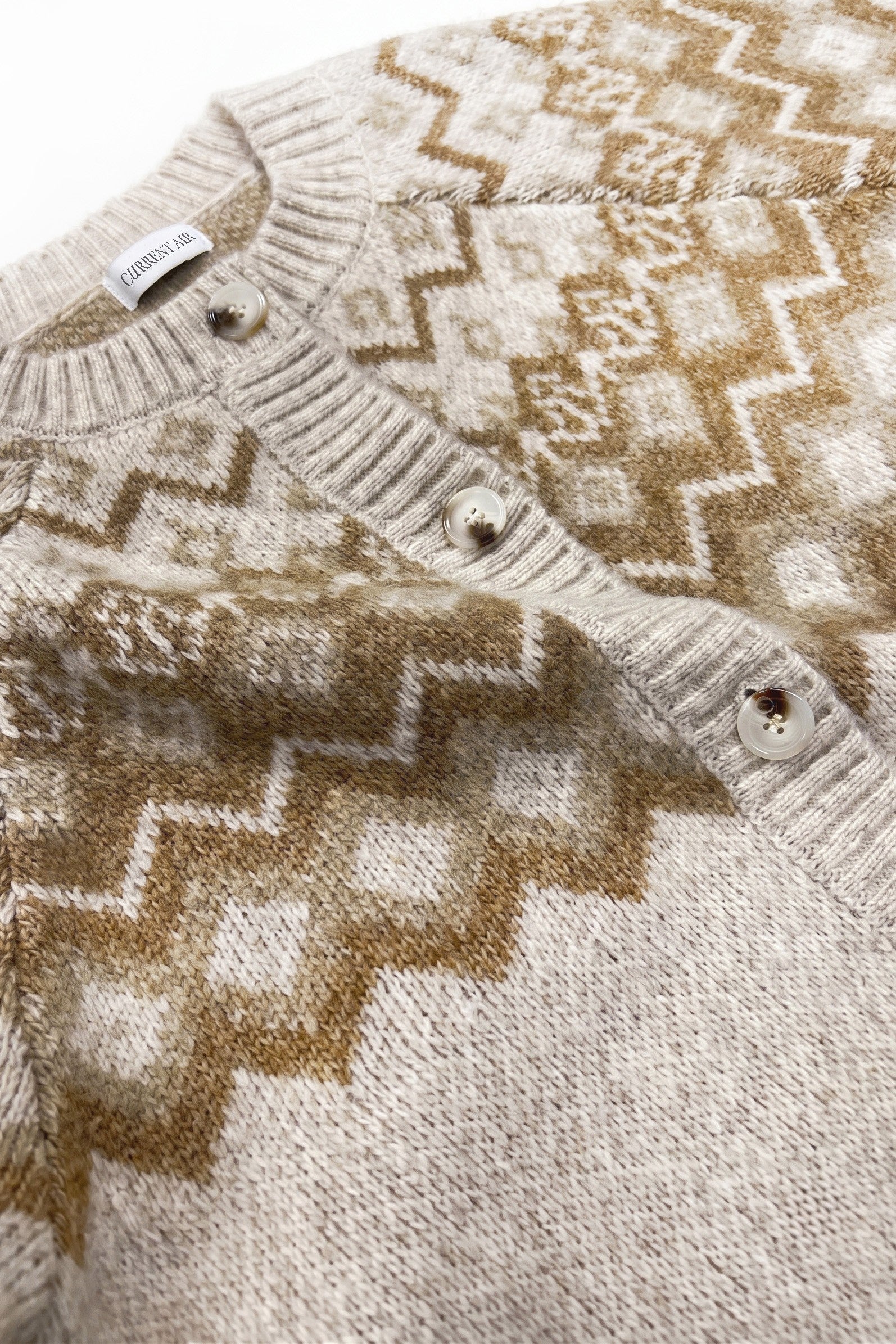 Oslo Fair Isle Button Cardigan - Oatmeal Heather