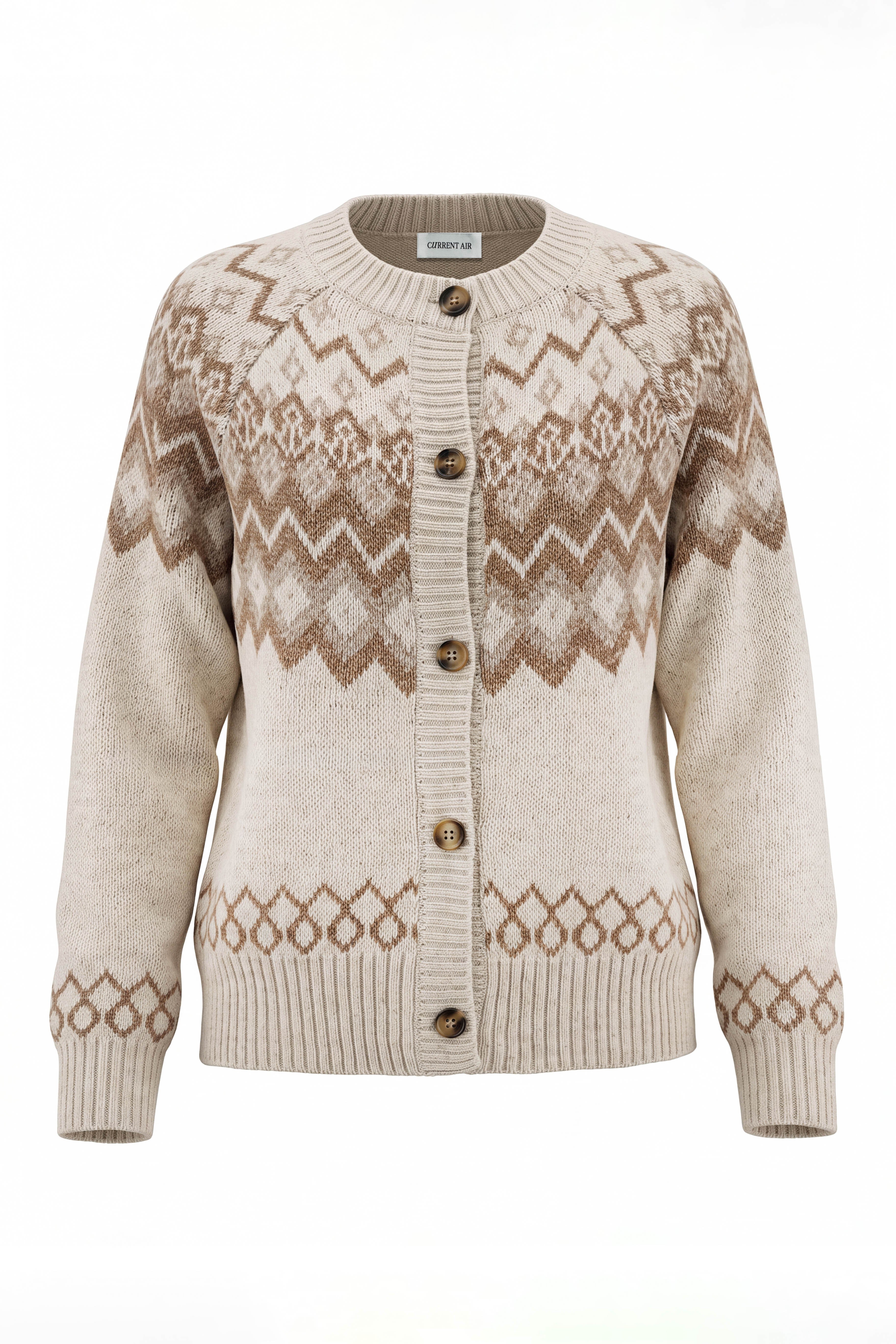Oslo Fair Isle Button Cardigan - Oatmeal Heather