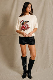 Otto Dachshund Short Sleeve Sweater in Cream, photo 1