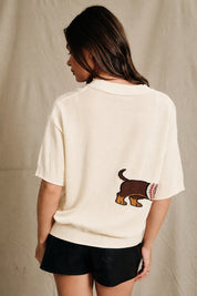 Otto Dachshund Short Sleeve Sweater in Cream, photo 2