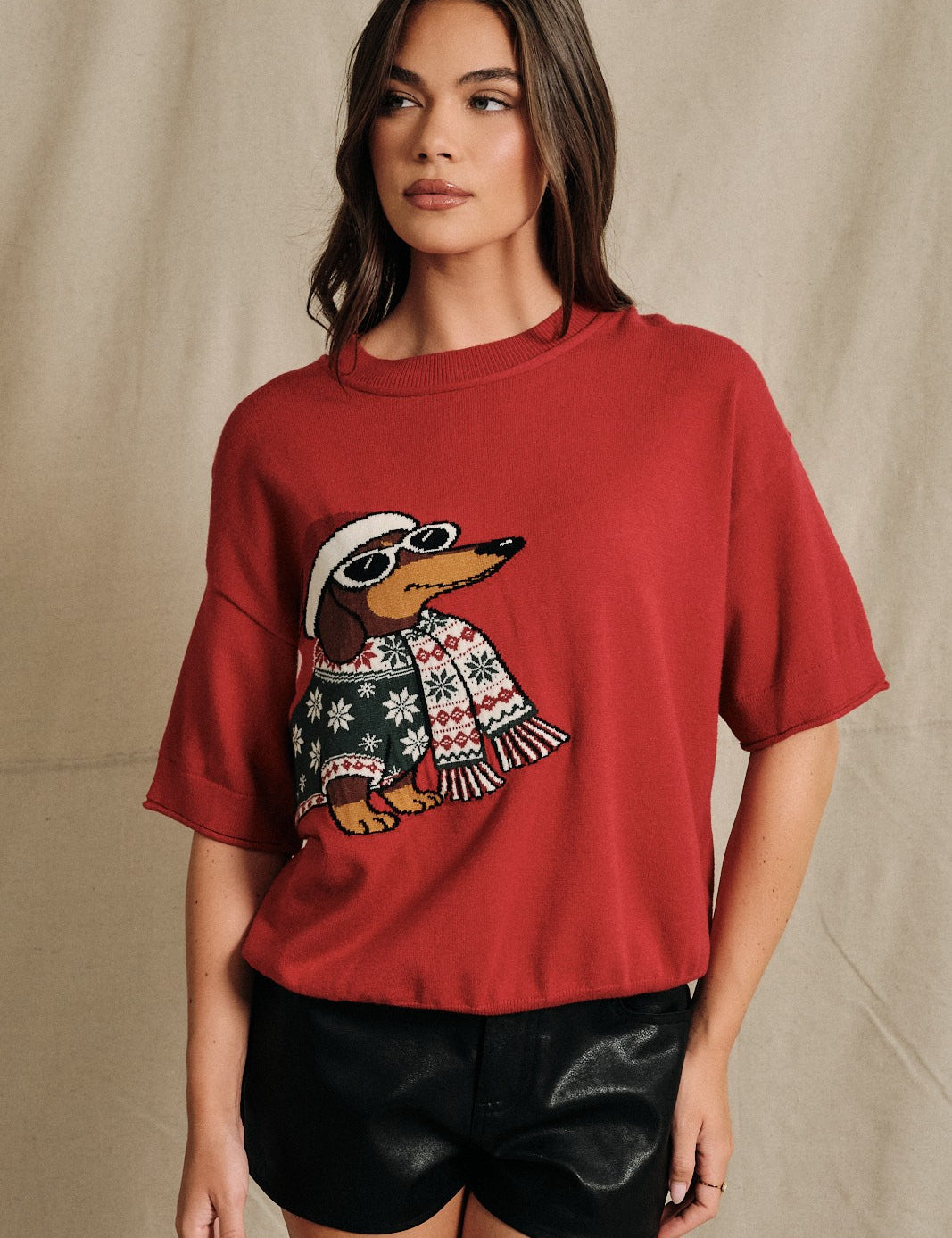 Otto Dachshund Short Sleeve Sweater in Red, photo 1