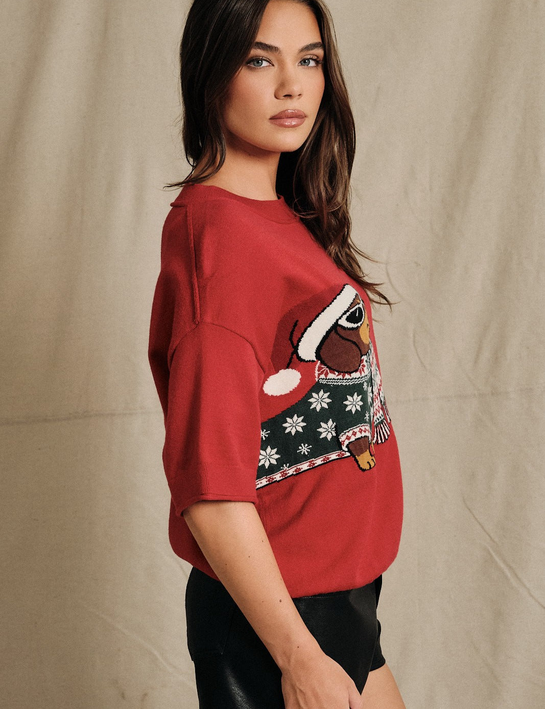 Otto Dachshund Short Sleeve Sweater in Red, photo 2