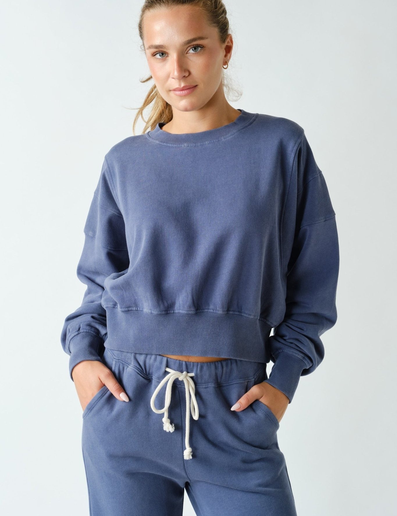 Out And About Washed Rib-Trim Cropped Sweatshirt - Westly