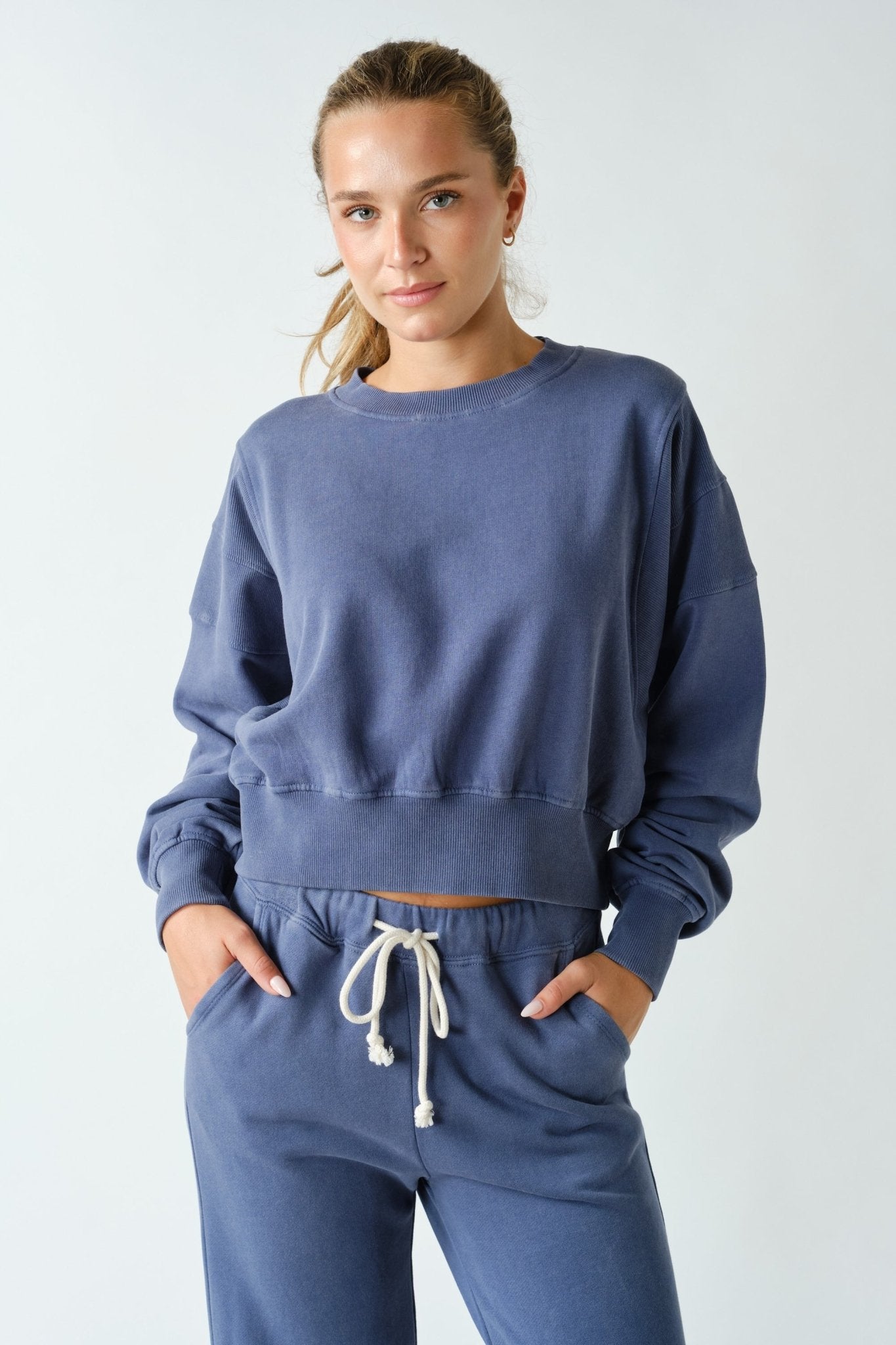 Out And About Washed Rib-Trim Cropped Sweatshirt - Westly