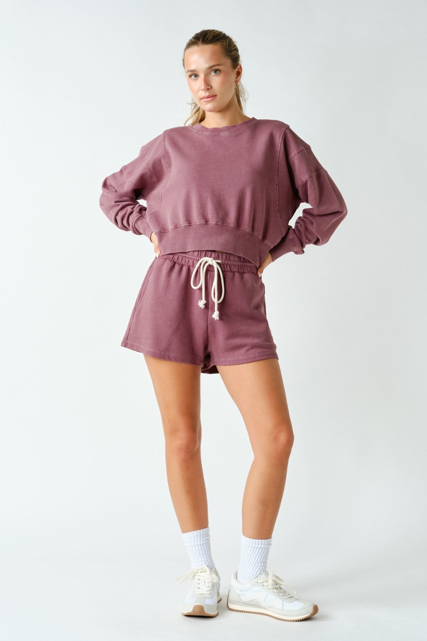 Out And About Washed Rib-Trim Cropped Sweatshirt - Westly