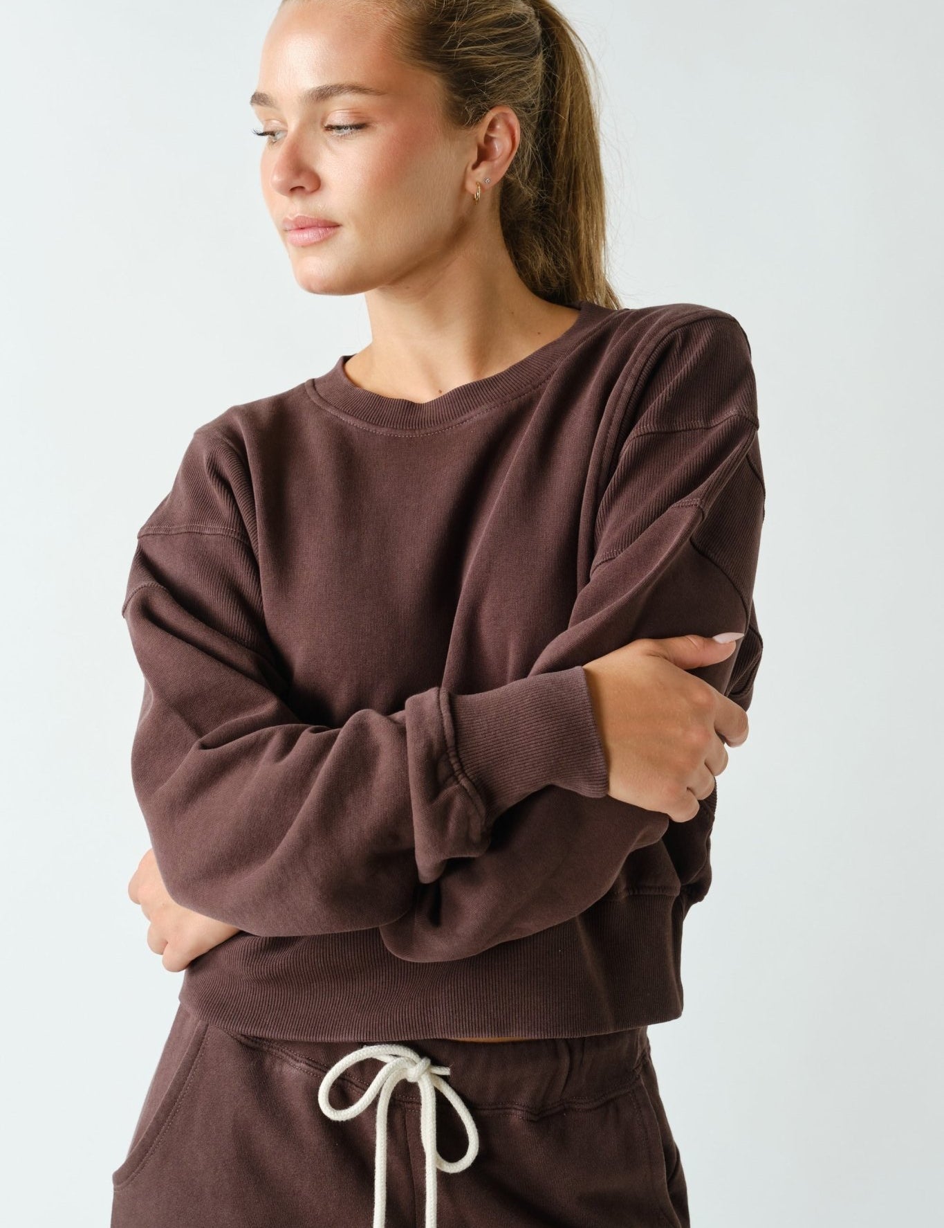 Out And About Washed Rib-Trim Cropped Sweatshirt - Westly