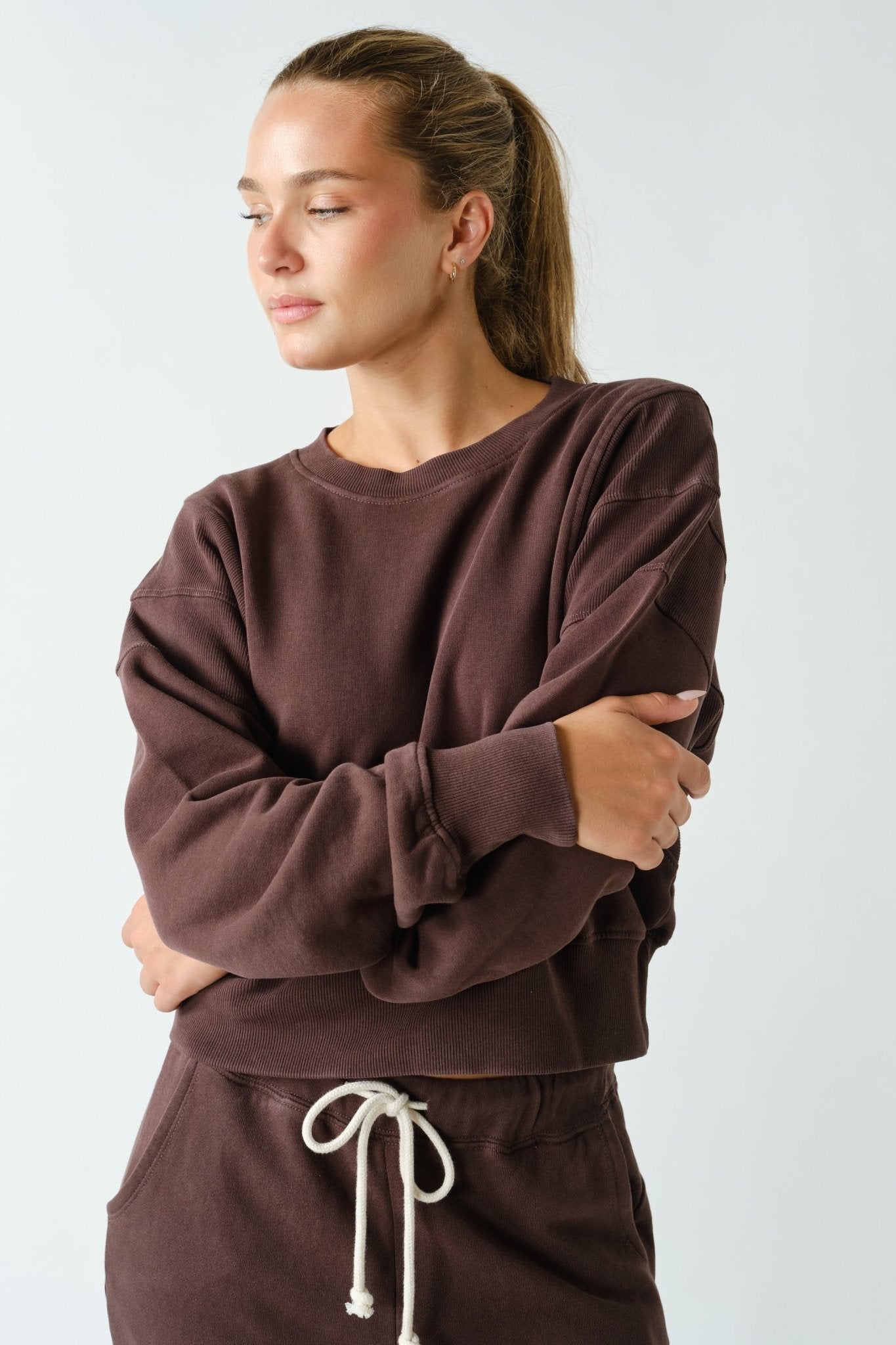 Out And About Washed Rib-Trim Cropped Sweatshirt - Westly
