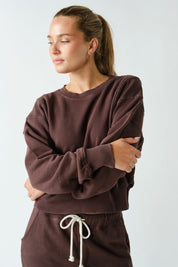 Out And About Washed Rib-Trim Cropped Sweatshirt - Westly