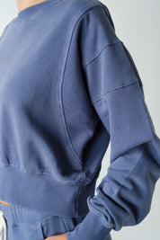 Out And About Washed Rib-Trim Cropped Sweatshirt - Westly