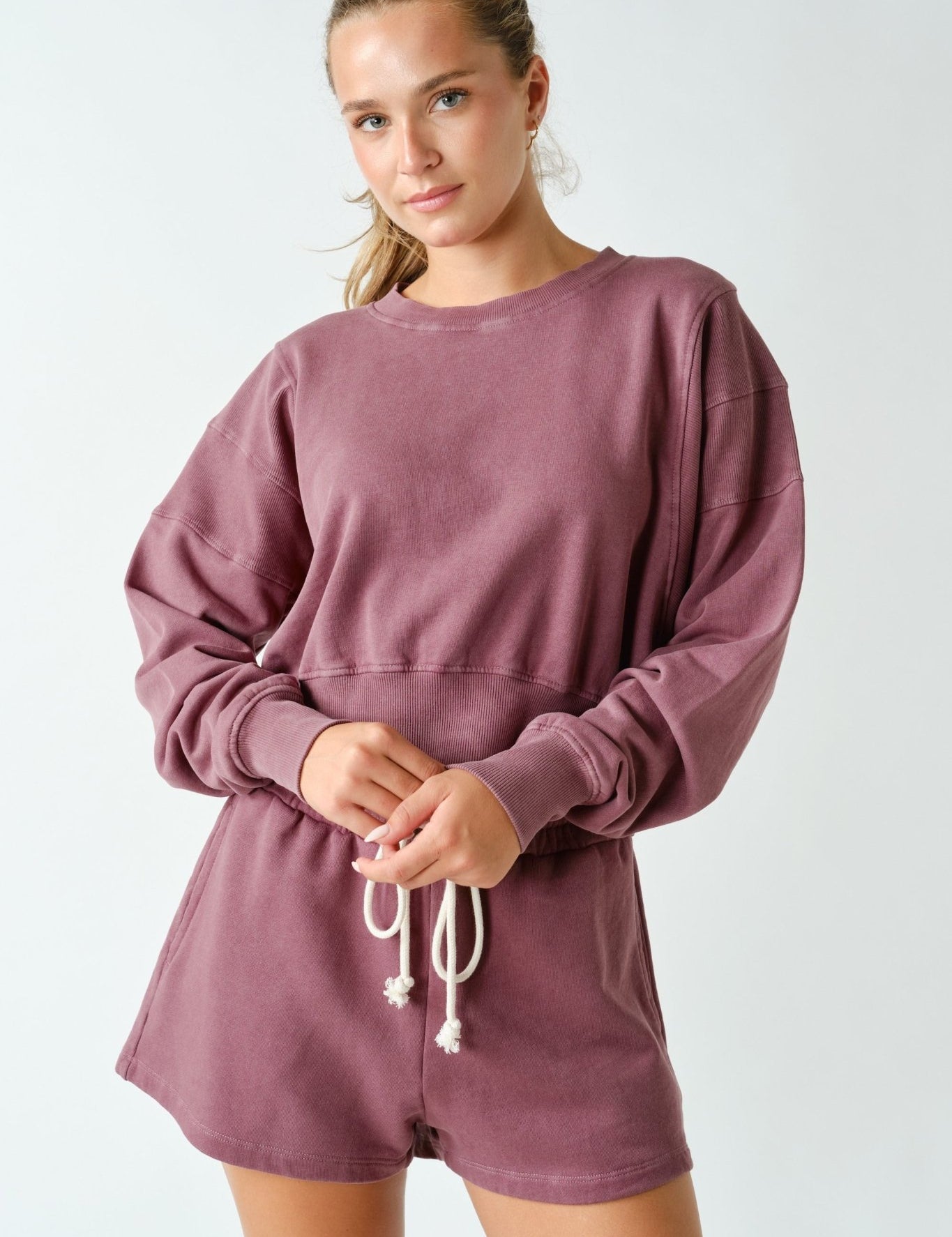 Out And About Washed Rib-Trim Cropped Sweatshirt - Westly