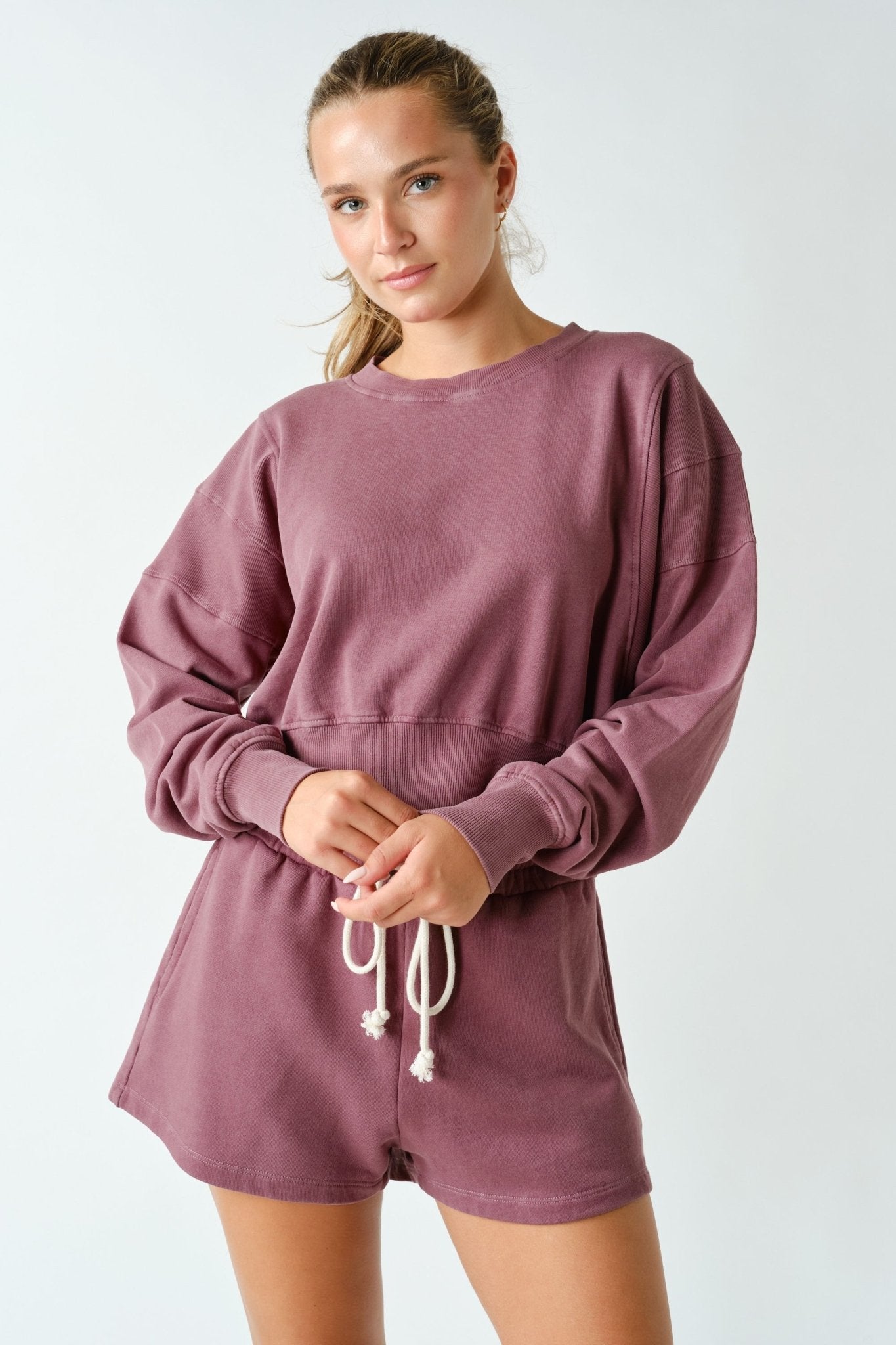 Out And About Washed Rib-Trim Cropped Sweatshirt - Westly