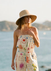 Out Of Office Coastal Motif Denim Strapless Jumpsuit - Westly