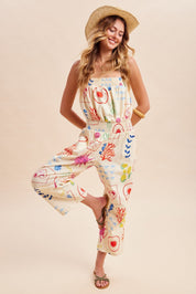 Out Of Office Coastal Motif Denim Strapless Jumpsuit - Westly