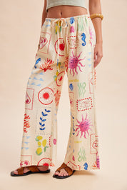 Out Of Office Coastal Motif Denim Wide - Leg Pants - Westly