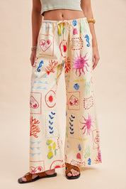 Out Of Office Coastal Motif Denim Wide - Leg Pants - Westly