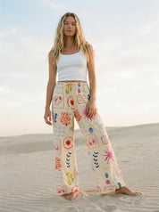 Out Of Office Coastal Motif Denim Wide - Leg Pants - Westly