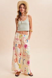 Out Of Office Coastal Motif Denim Wide - Leg Pants - Westly