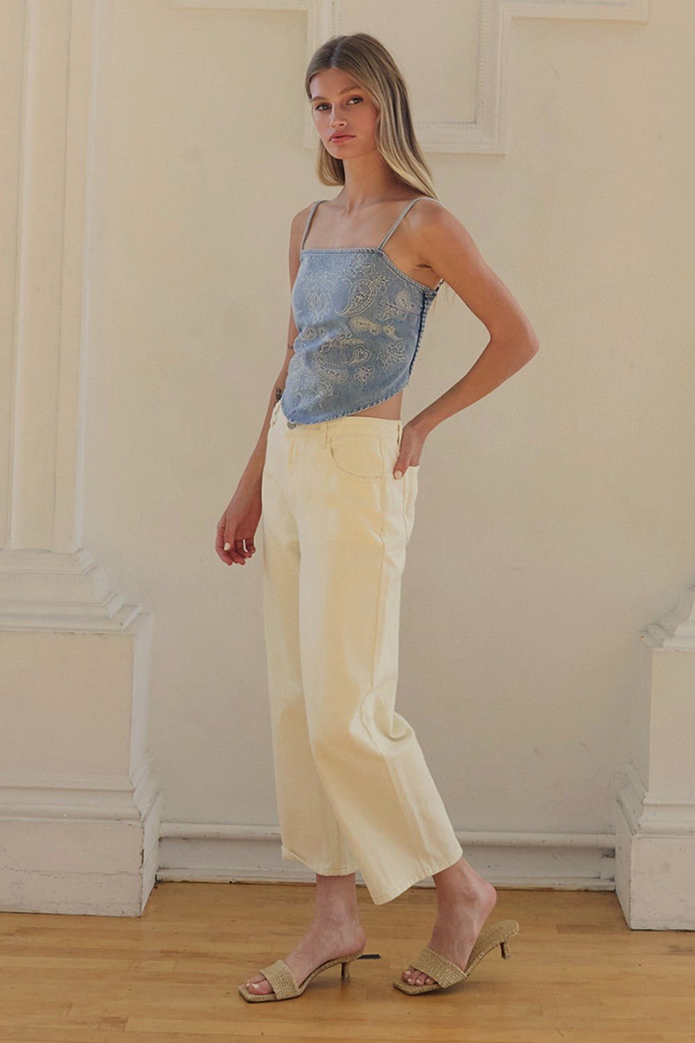 Out West Denim Paisely Embroidered Bandana Top - Westly