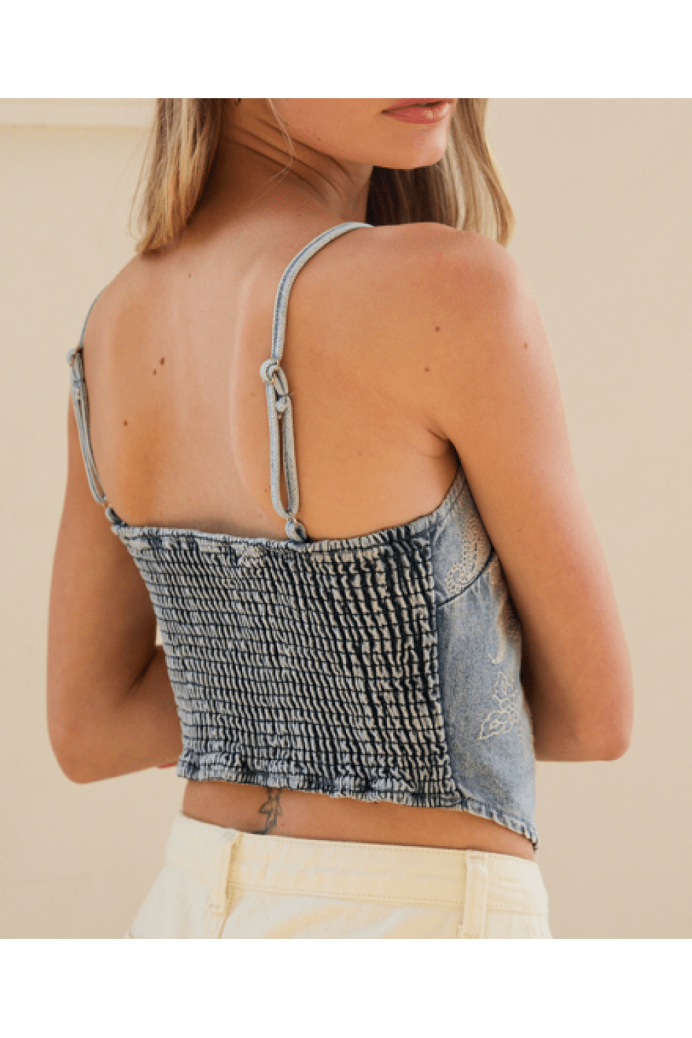 Out West Denim Paisely Embroidered Bandana Top - Westly