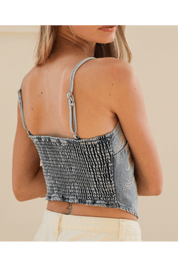 Out West Denim Paisely Embroidered Bandana Top - Westly
