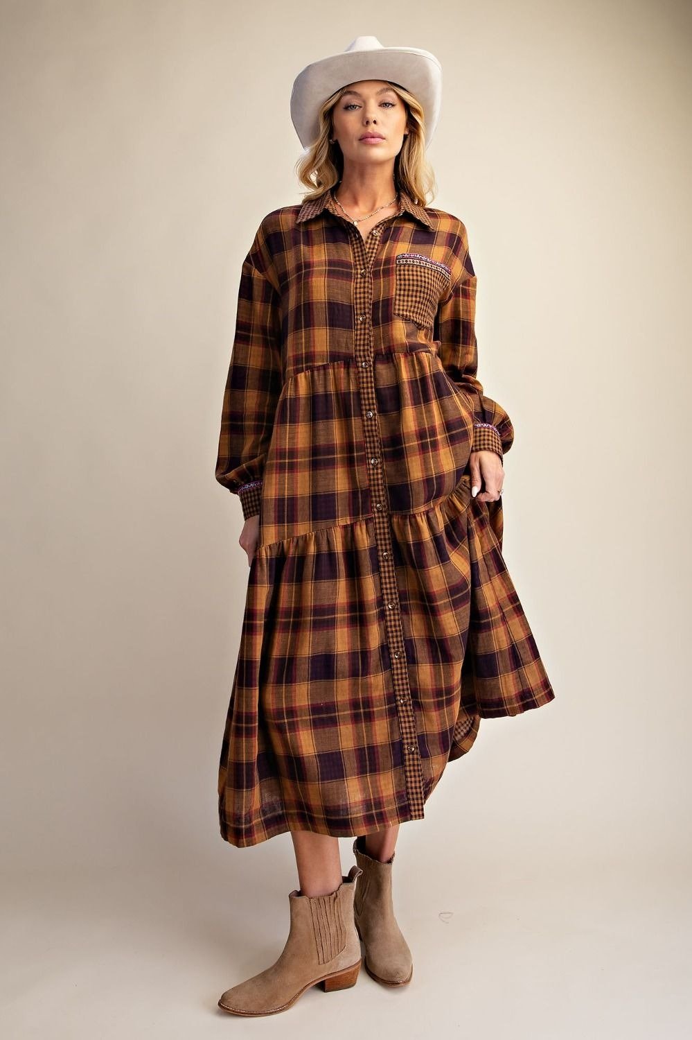 Out Yander Plaid Double Gauze Woven Dress - Westly