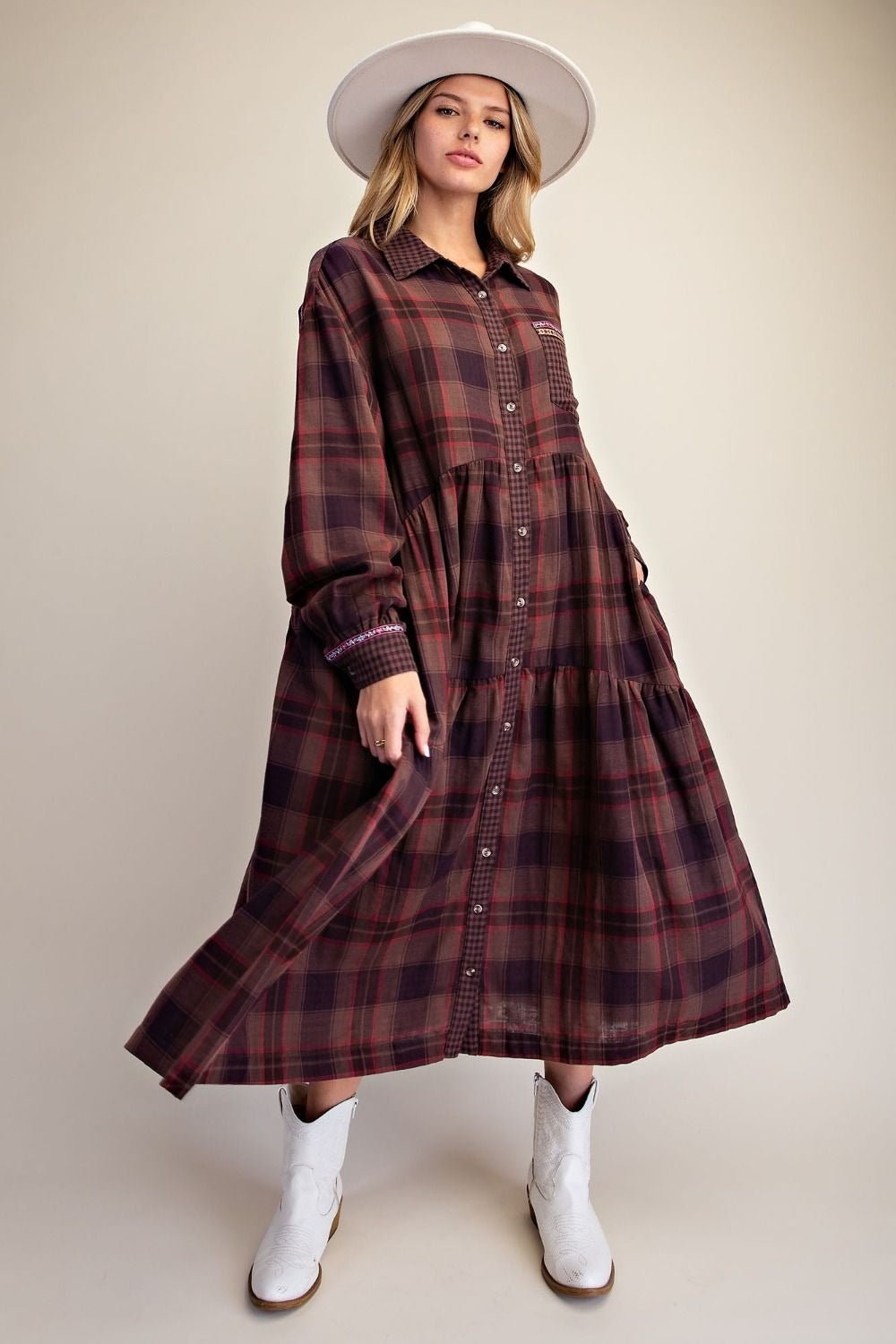 Out Yander Plaid Double Gauze Woven Dress - Westly