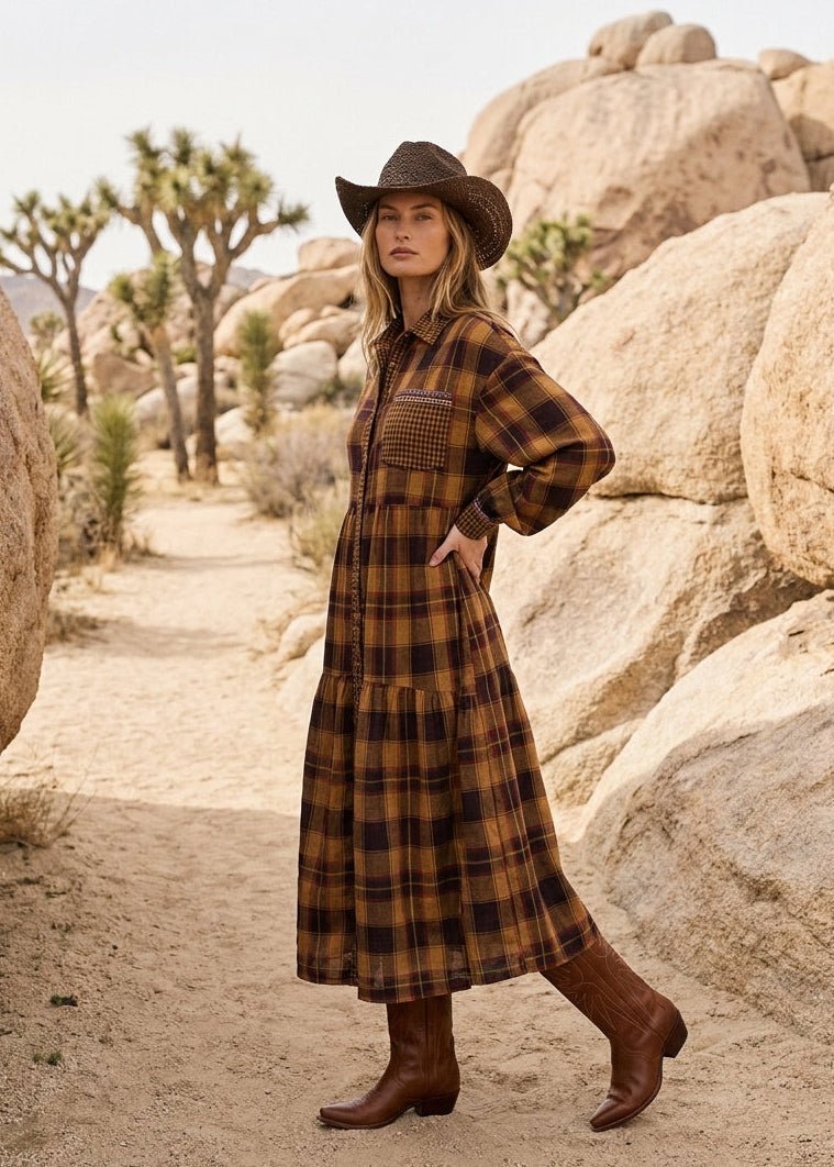 Out Yander Plaid Double Gauze Woven Dress - Westly