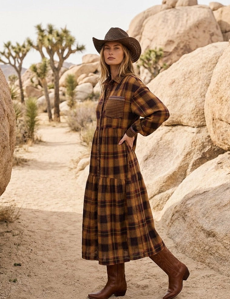 Out Yander Plaid Double Gauze Woven Dress - Westly