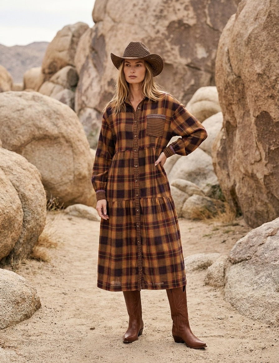Out Yander Plaid Double Gauze Woven Dress - Westly