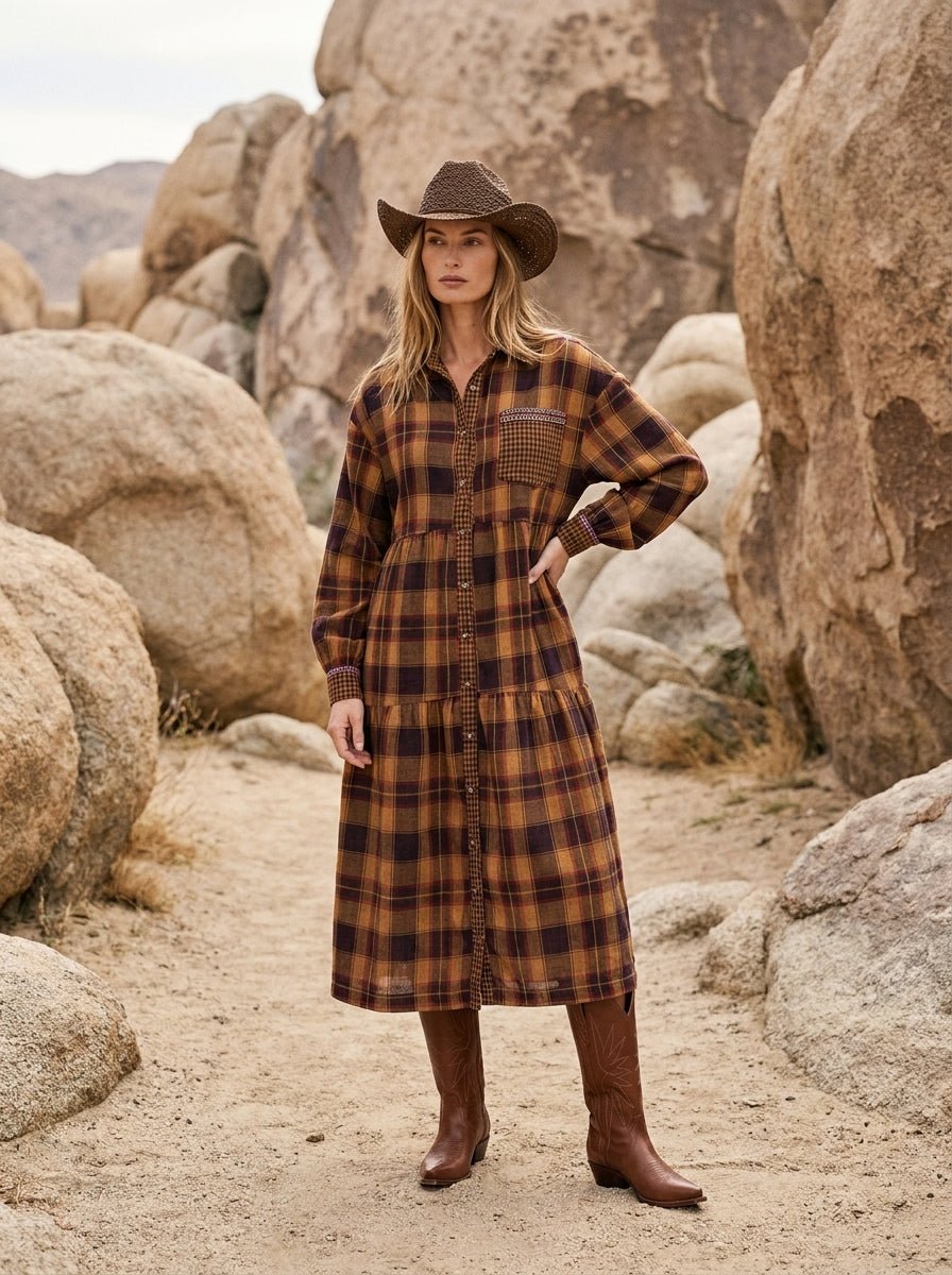 Out Yander Plaid Double Gauze Woven Dress - Westly