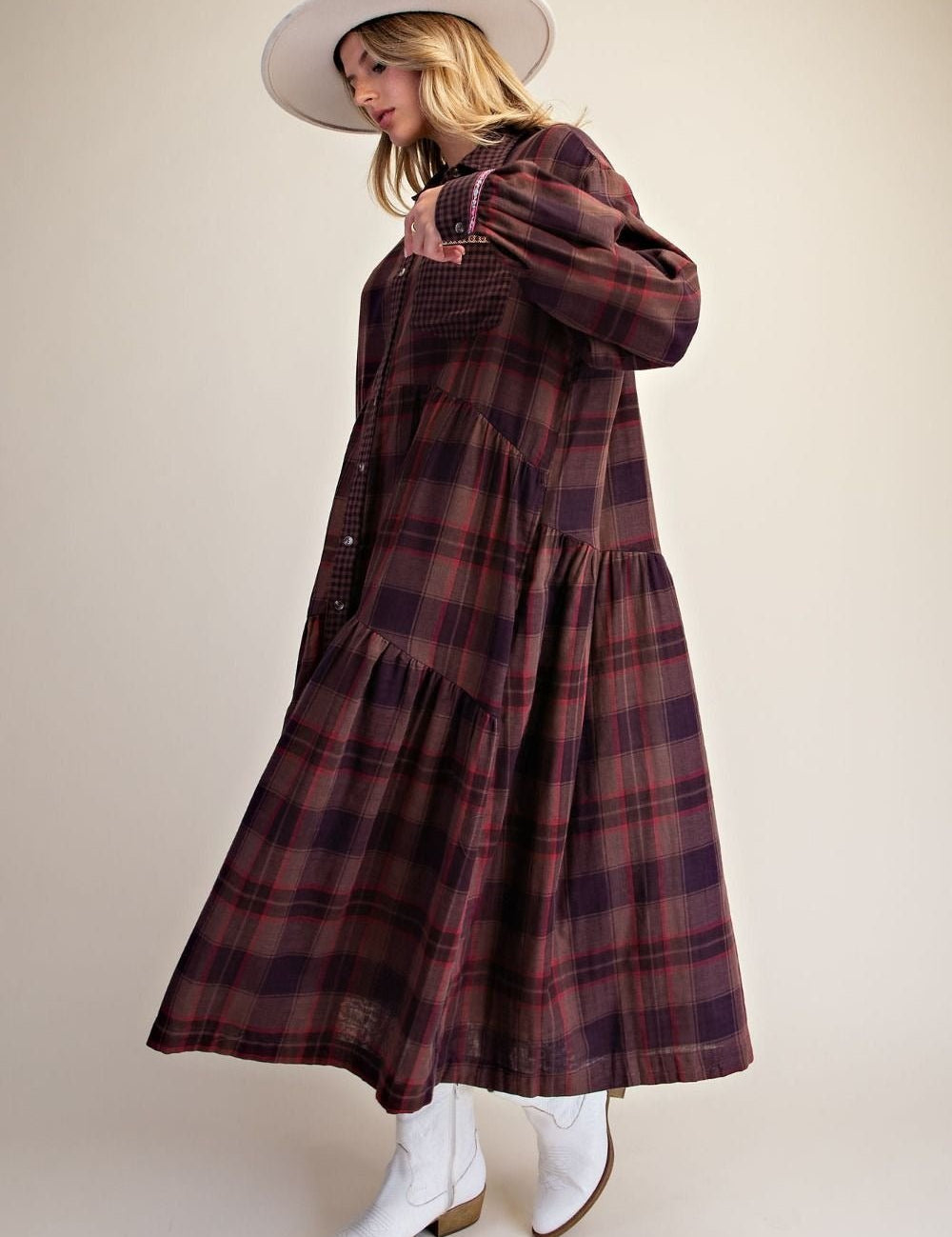 Out Yander Plaid Double Gauze Woven Dress - Westly