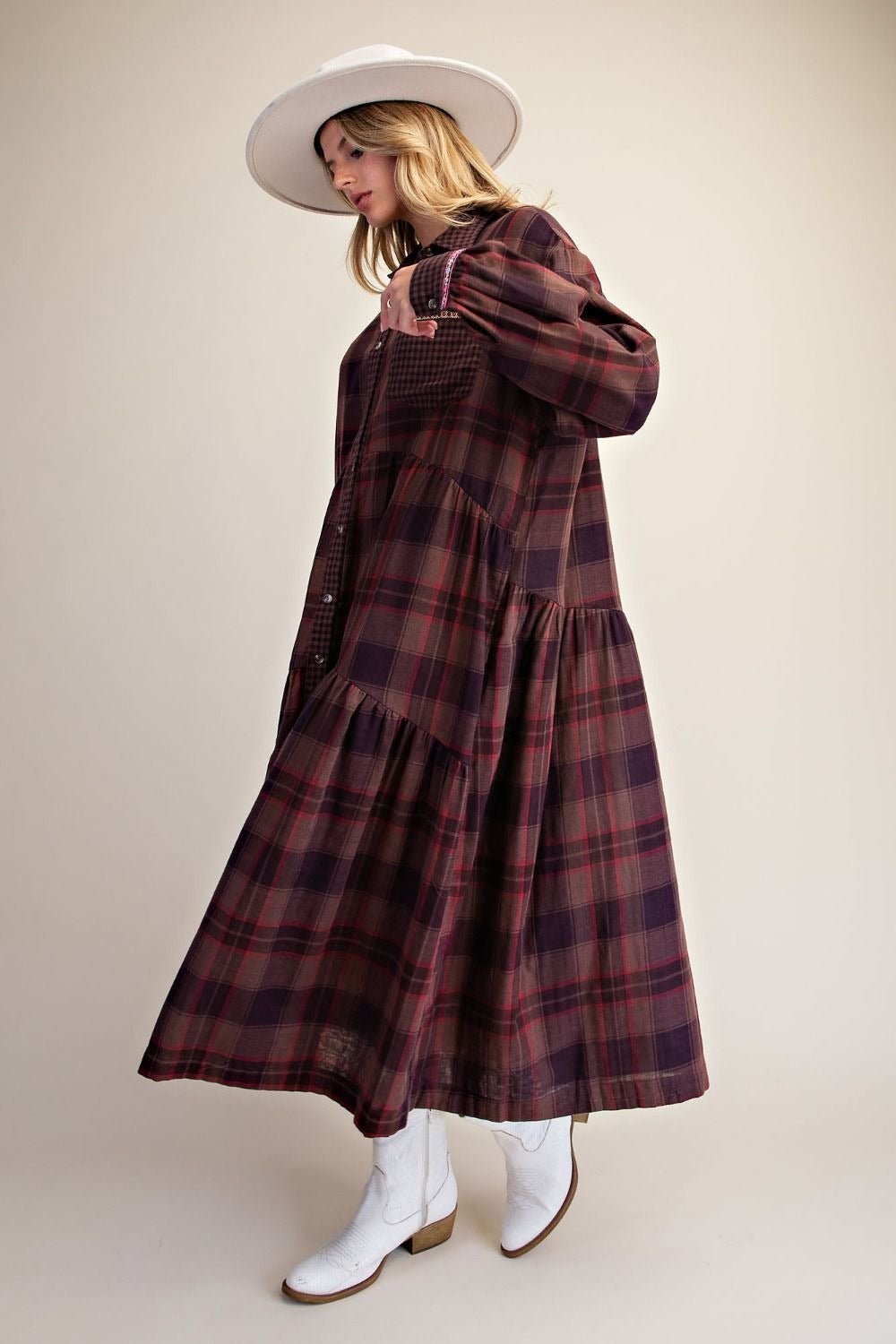 Out Yander Plaid Double Gauze Woven Dress - Westly