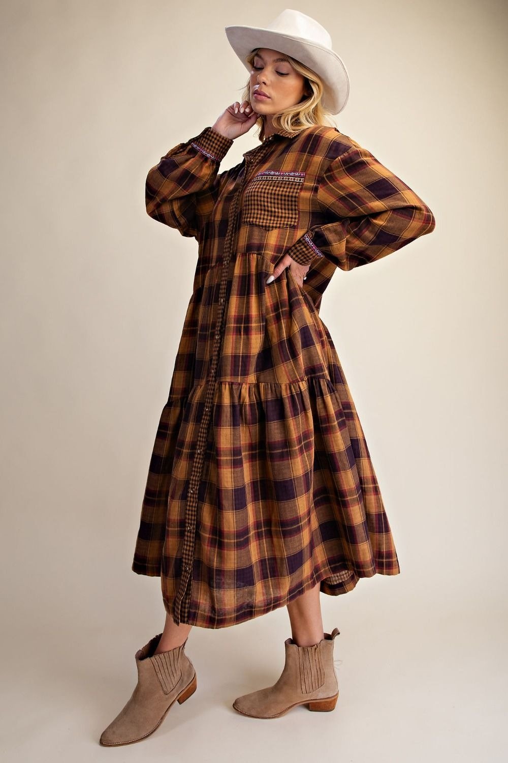 Out Yander Plaid Double Gauze Woven Dress - Westly