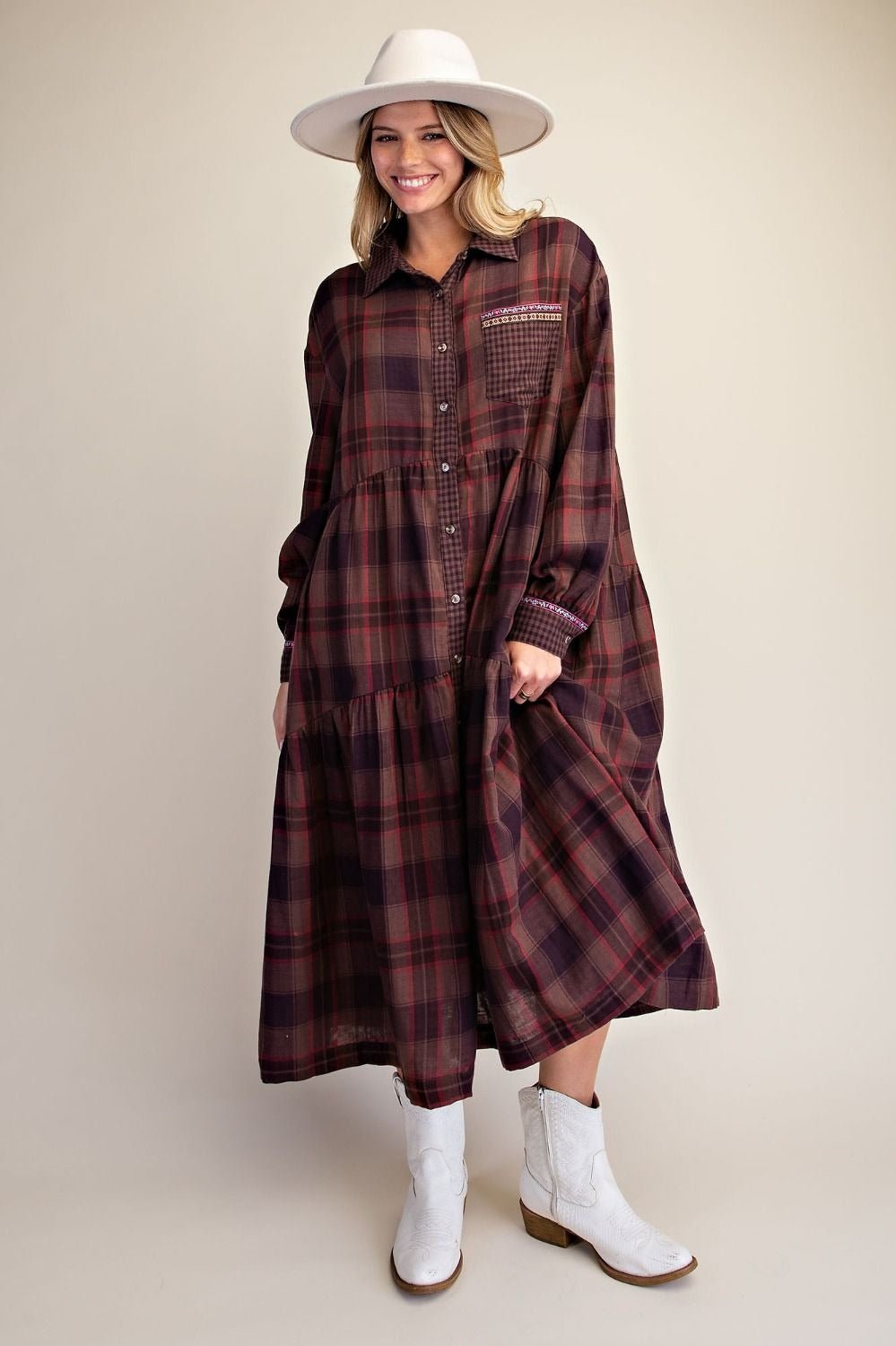 Out Yander Plaid Double Gauze Woven Dress - Westly
