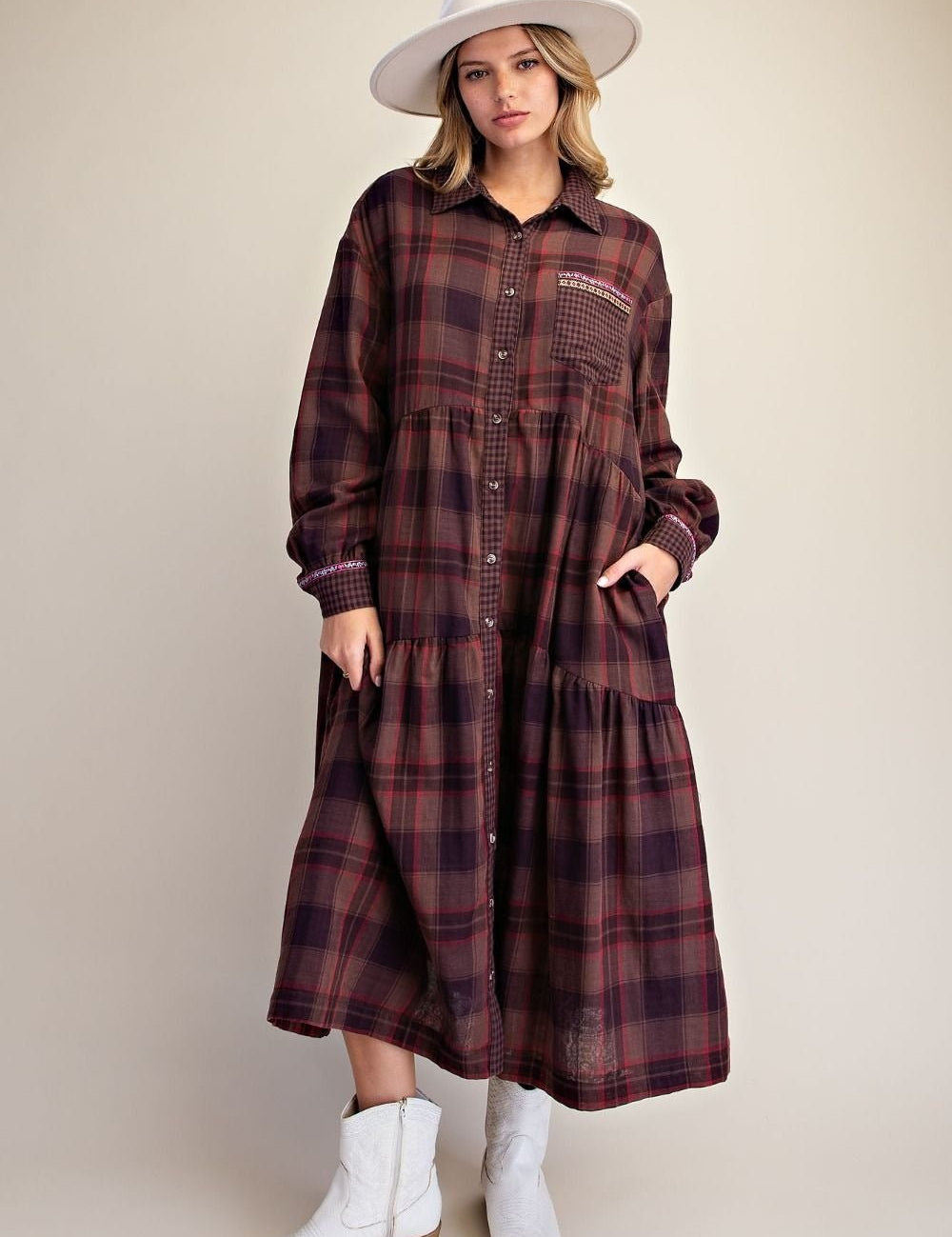 Out Yander Plaid Double Gauze Woven Dress - Westly