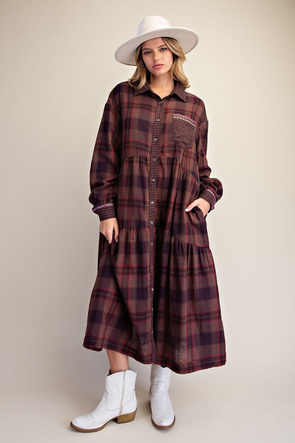 Out Yander Plaid Double Gauze Woven Dress - Westly
