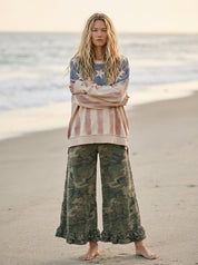 Outlaw Ruffle Washed Camo Wide Leg Denim - Westly