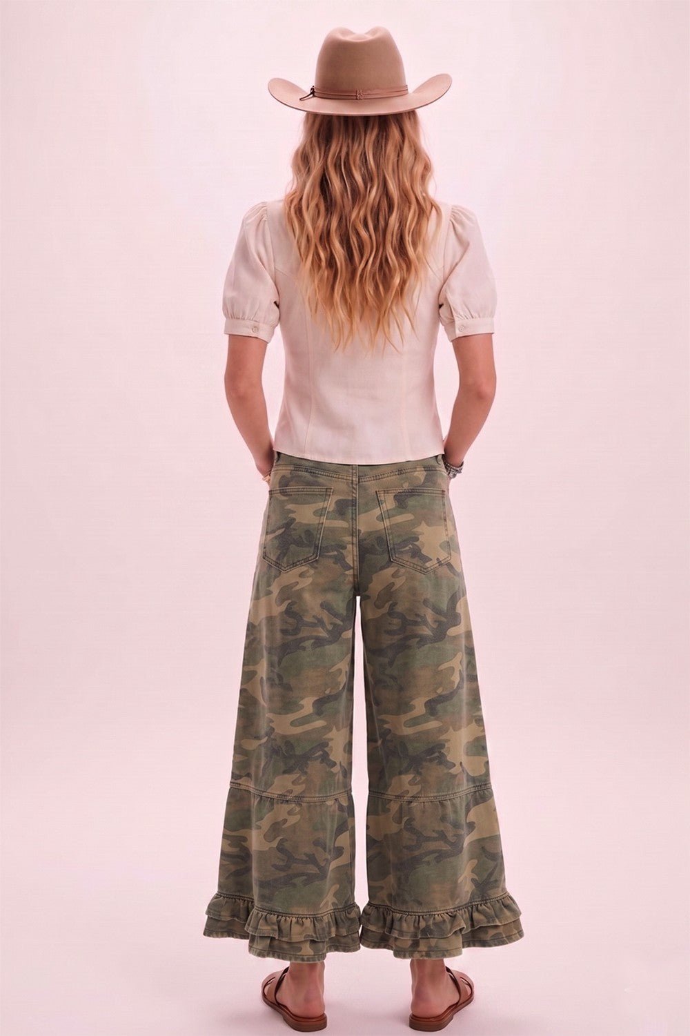 Outlaw Ruffle Washed Camo Wide Leg Denim - Westly