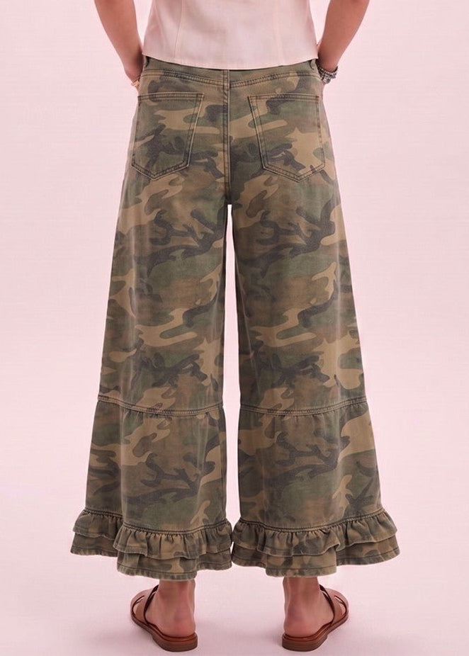 Outlaw Ruffle Washed Camo Wide Leg Denim - Westly
