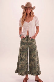 Outlaw Ruffle Washed Camo Wide Leg Denim - Westly
