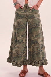 Outlaw Ruffle Washed Camo Wide Leg Denim - Westly