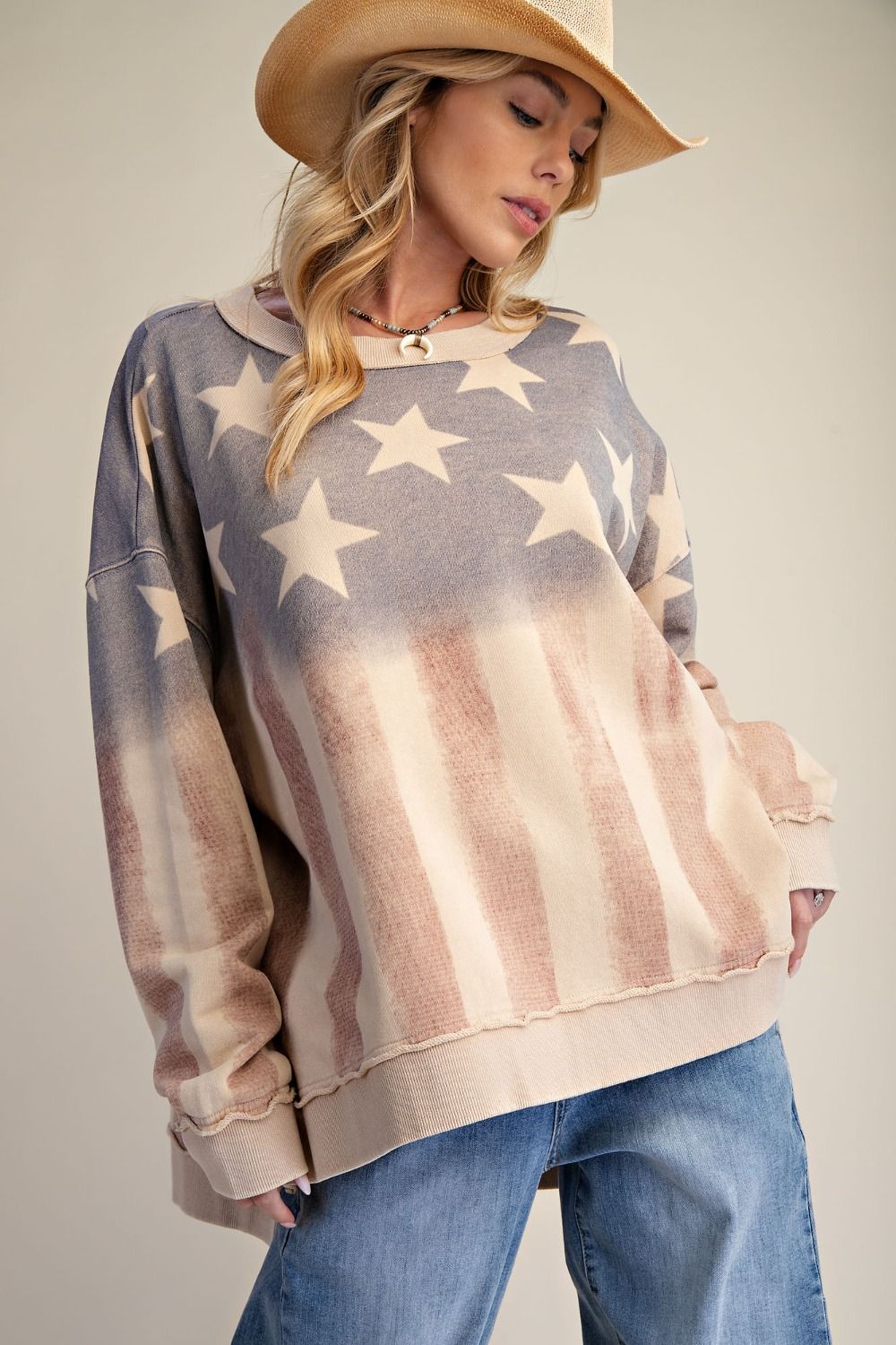 Pacific Standard American Flag Washed Terry Pullover - Westly