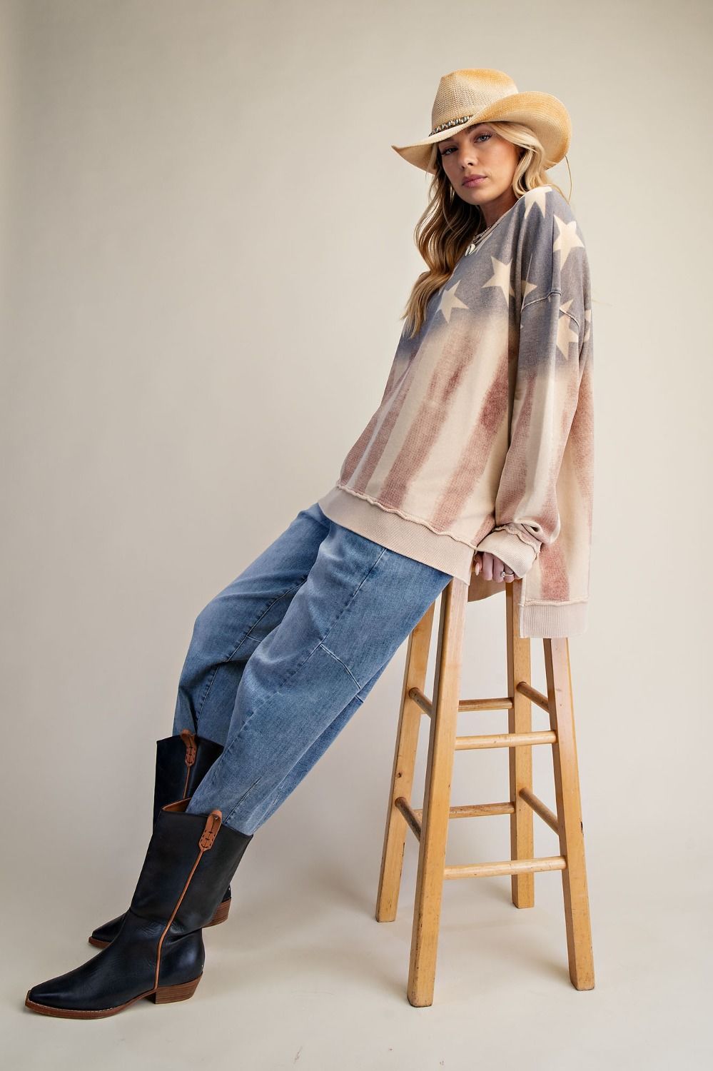 Pacific Standard American Flag Washed Terry Pullover - Westly