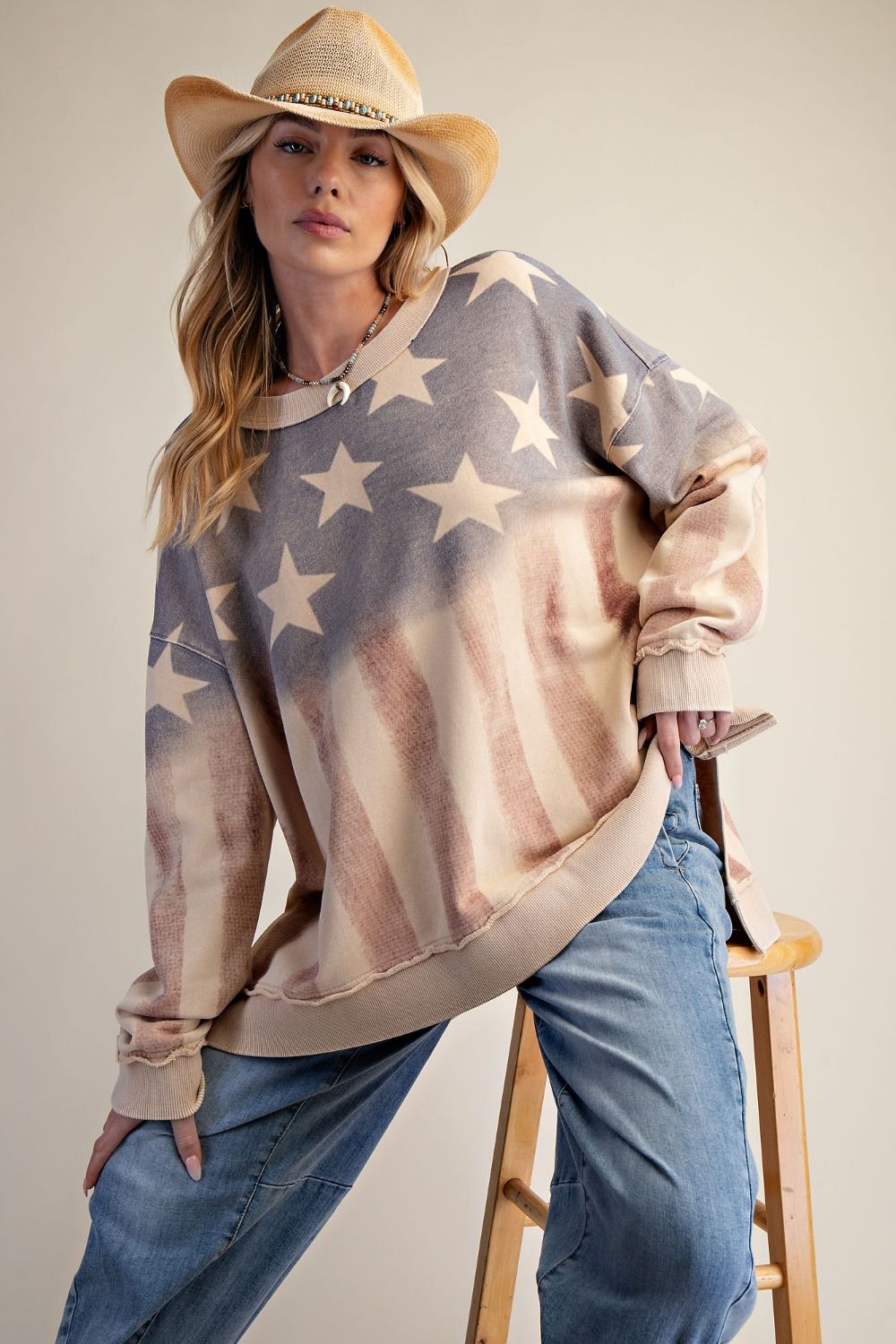 Pacific Standard American Flag Washed Terry Pullover - Westly
