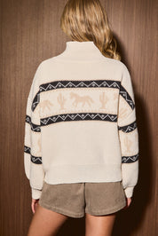 Paddock Horse Motif Zip Cardigan in White — product photo 04